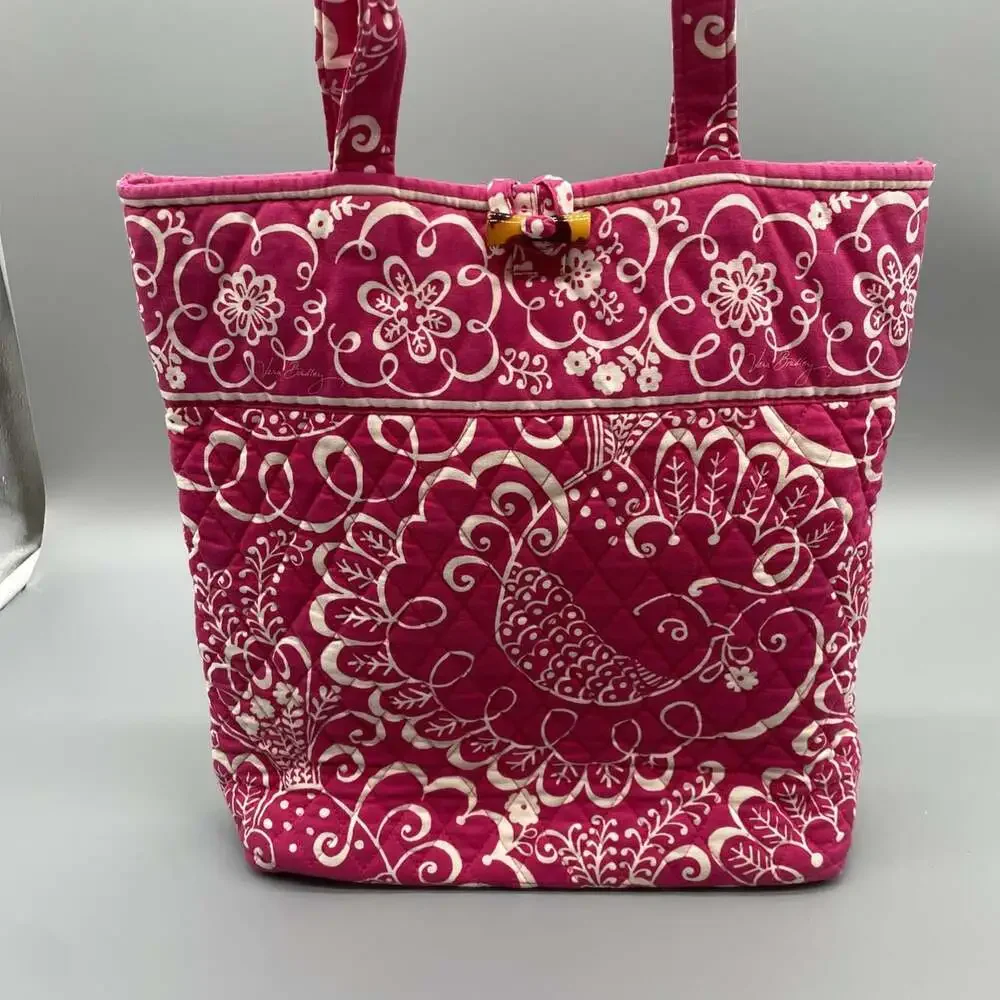 Vera Bradley Twirly Bird Pink Tote Bag Purse Retired Pattern Shopper Clean